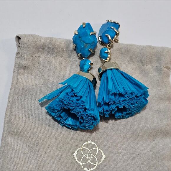Kendra Scott‎ Turquoise Blue and Gold Statement Earrings - Picture 7 of 7